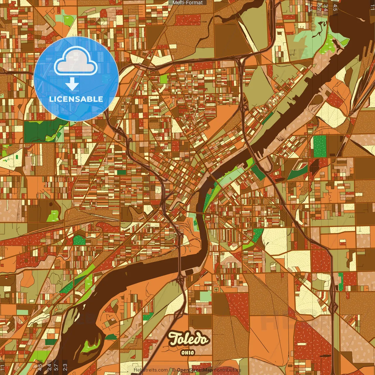 Toledo Ohio Farmhouse Poster Art Map Template