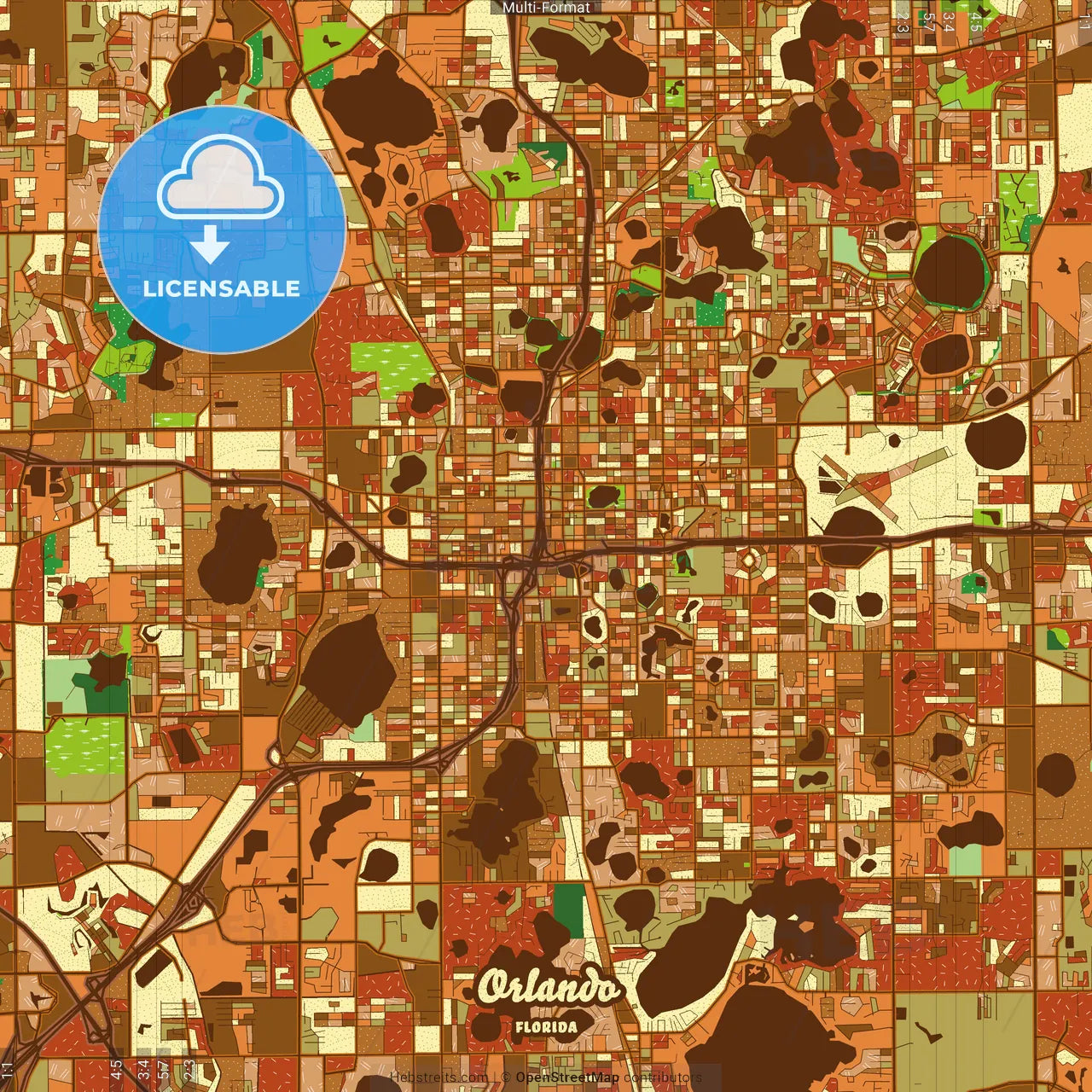 Orlando Florida Farmhouse Poster Art Map Template