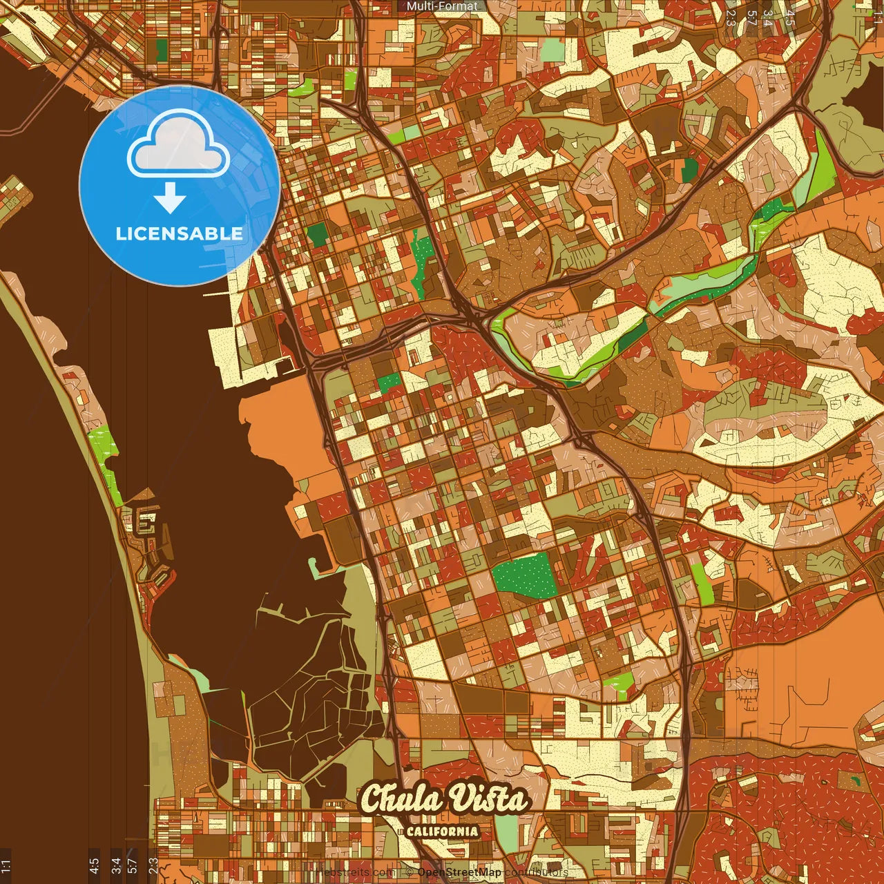 Chula Vista California Farmhouse Poster Art Map Template