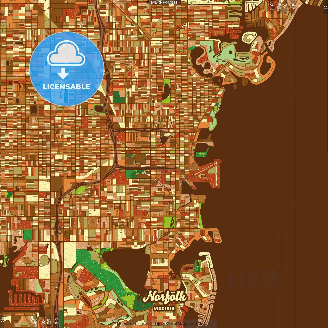 Norfolk Virginia Farmhouse Poster Art Map Template