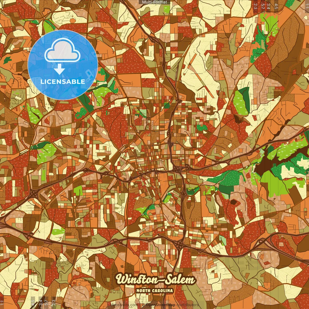 Winston–Salem North Carolina Farmhouse Poster Art Map Template