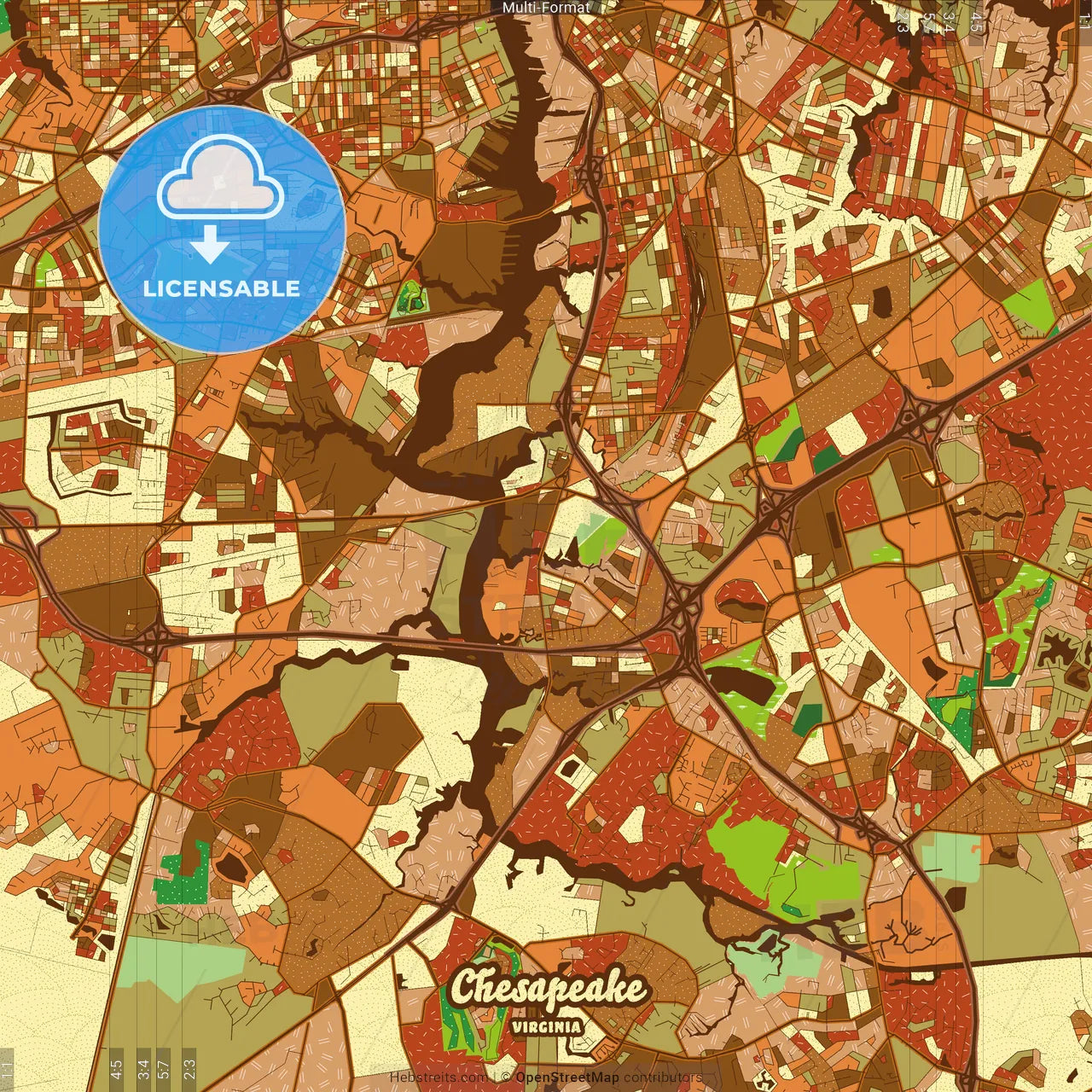 Chesapeake Virginia Farmhouse Poster Art Map Template