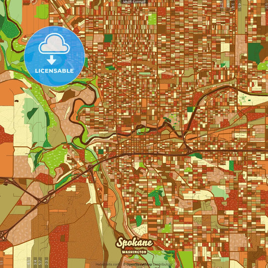 Spokane Washington Farmhouse Poster Art Map Template