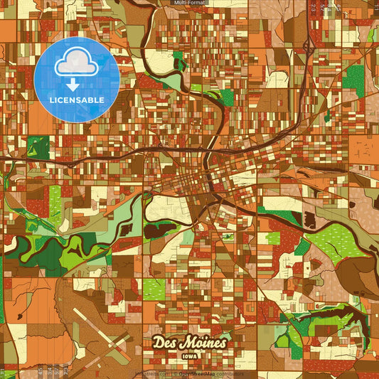 Des Moines Iowa Farmhouse Poster Art Map Template
