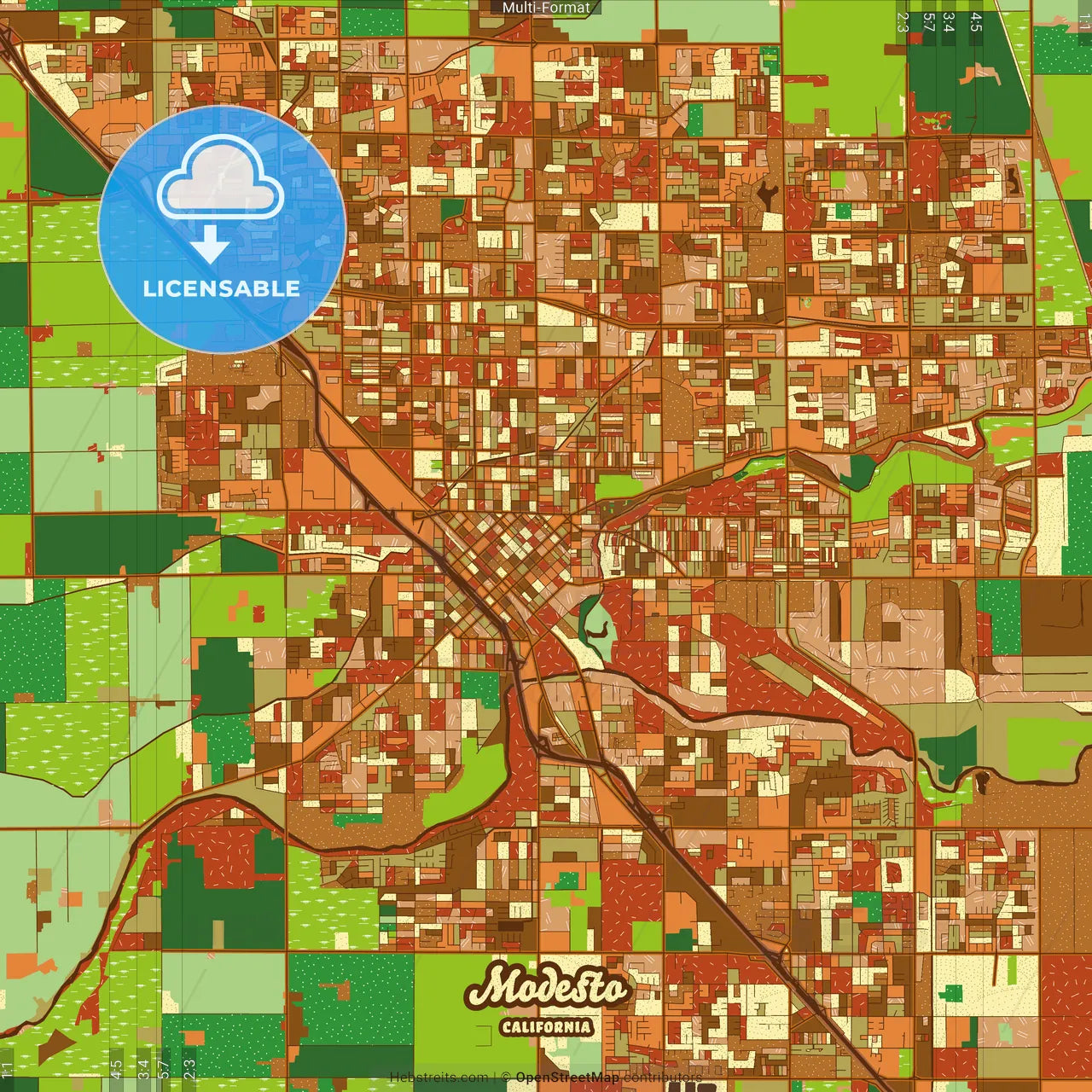 Modesto California Farmhouse Poster Art Map Template