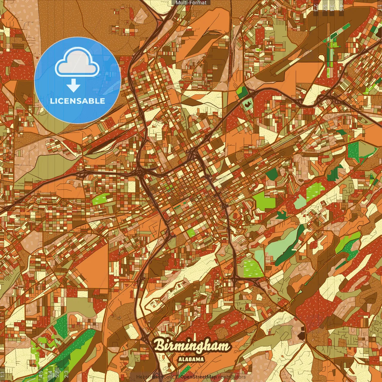 Birmingham Alabama Farmhouse Poster Art Map Template