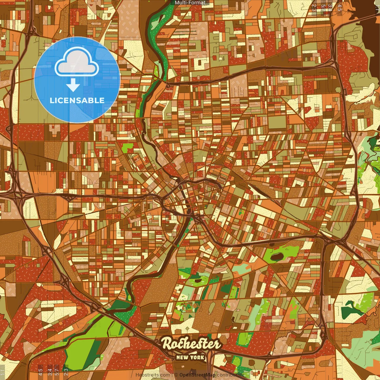 Rochester New York Farmhouse Poster Art Map Template