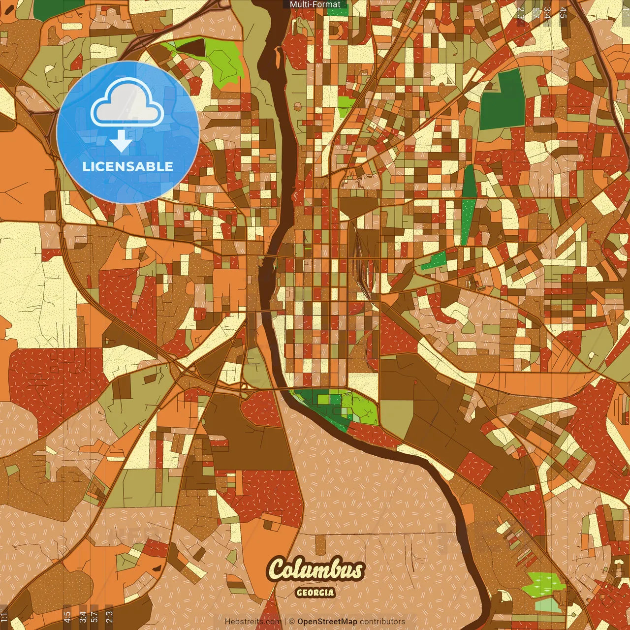 Columbus Georgia Farmhouse Poster Art Map Template