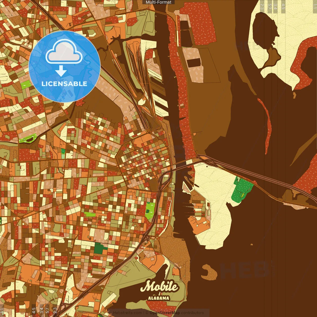 Mobile Alabama Farmhouse Poster Art Map Template