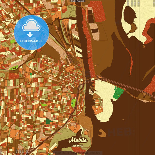 Mobile Alabama Farmhouse Poster Art Map Template