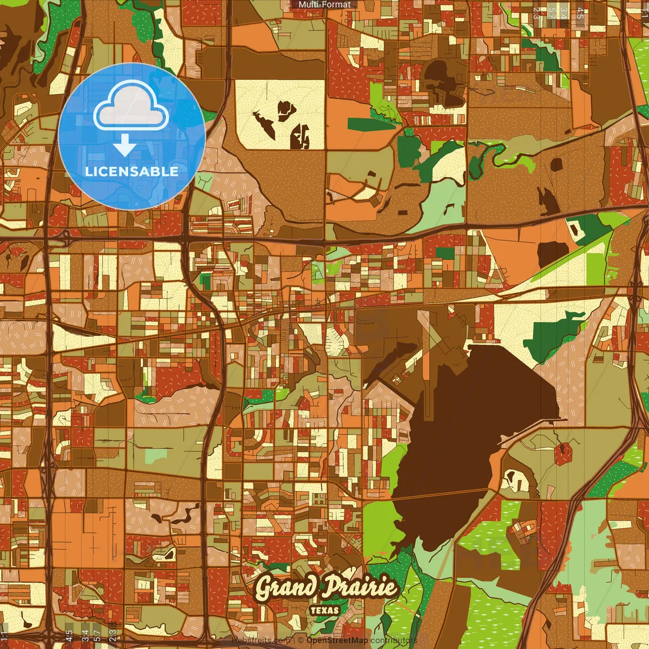 Grand Prairie Texas Farmhouse Poster Art Map Template