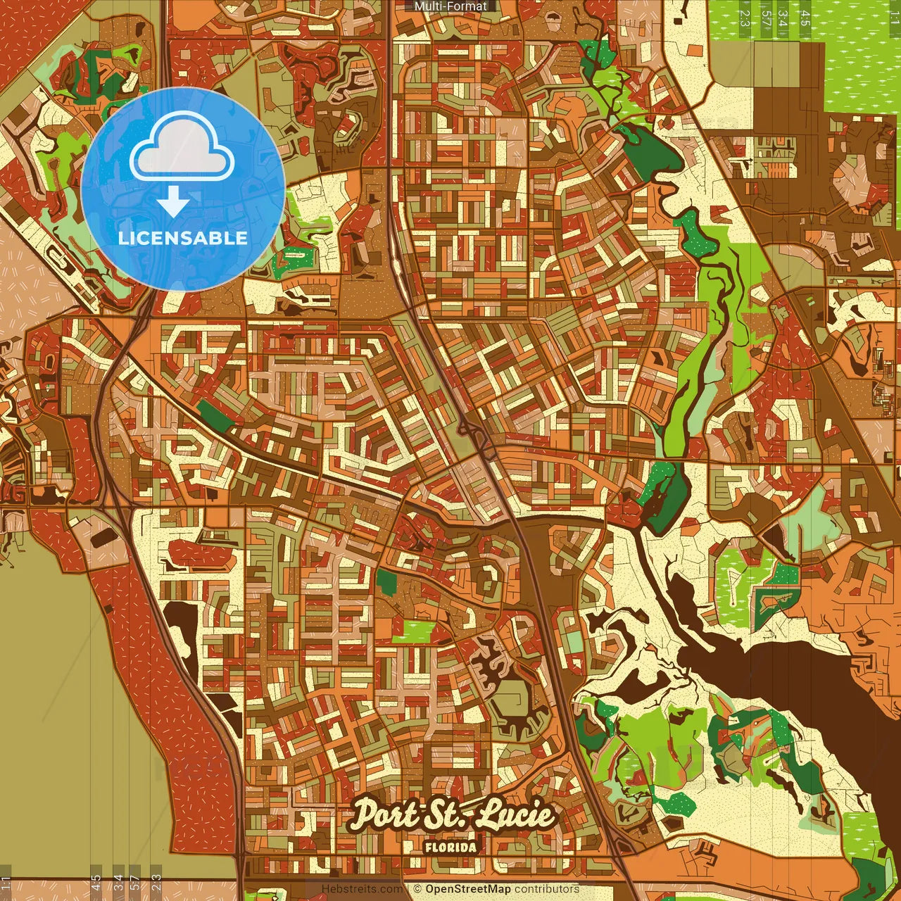 Port St. Lucie Florida Farmhouse Poster Art Map Template