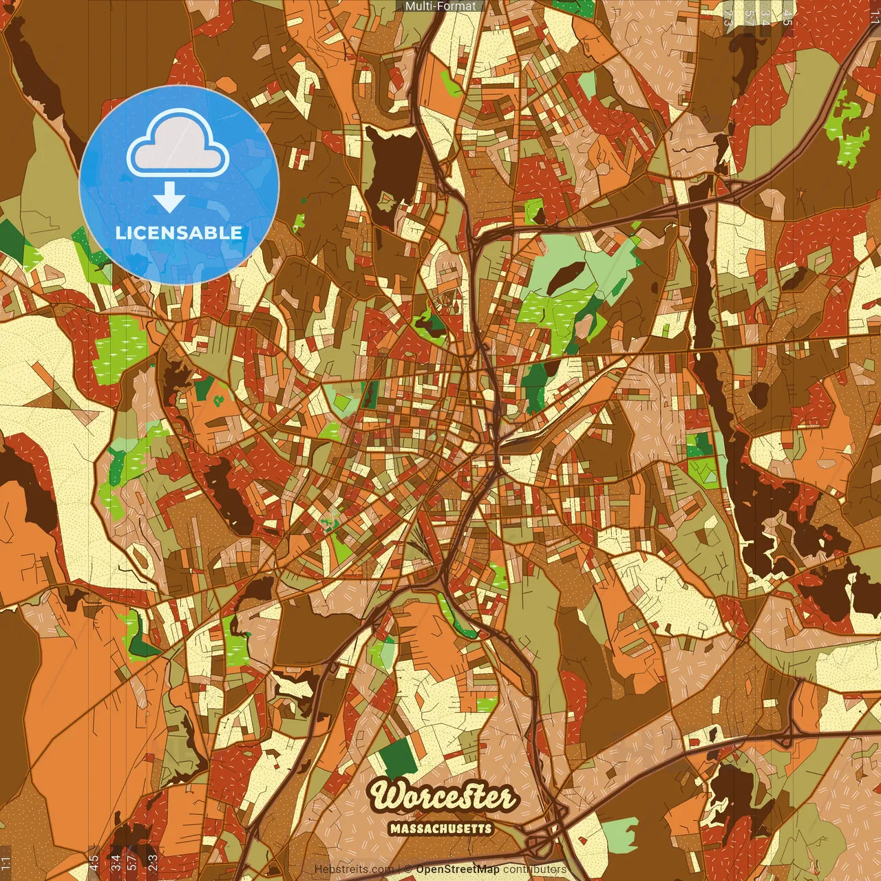 Worcester Massachusetts Farmhouse Poster Art Map Template