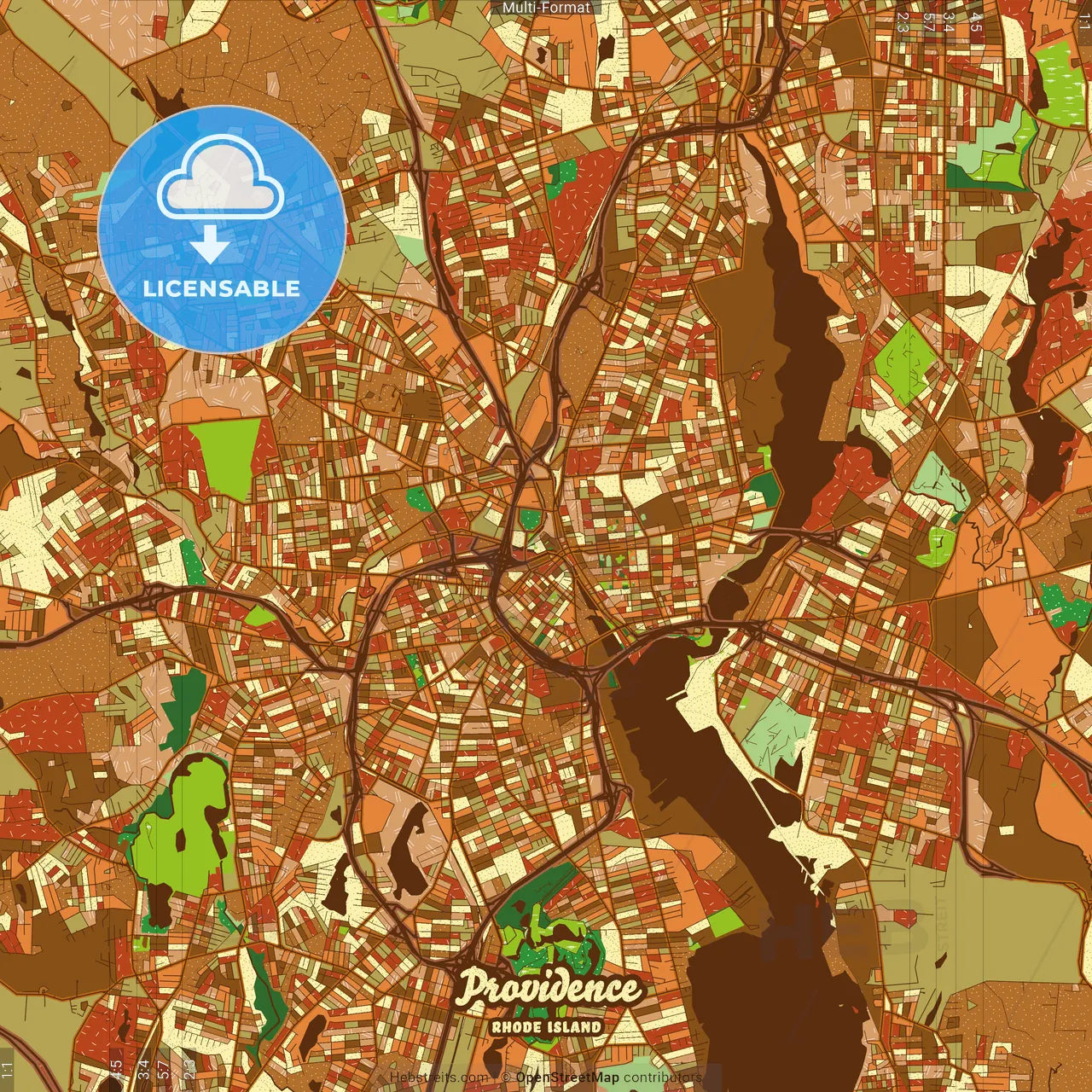 Providence Rhode Island Farmhouse Poster Art Map Template