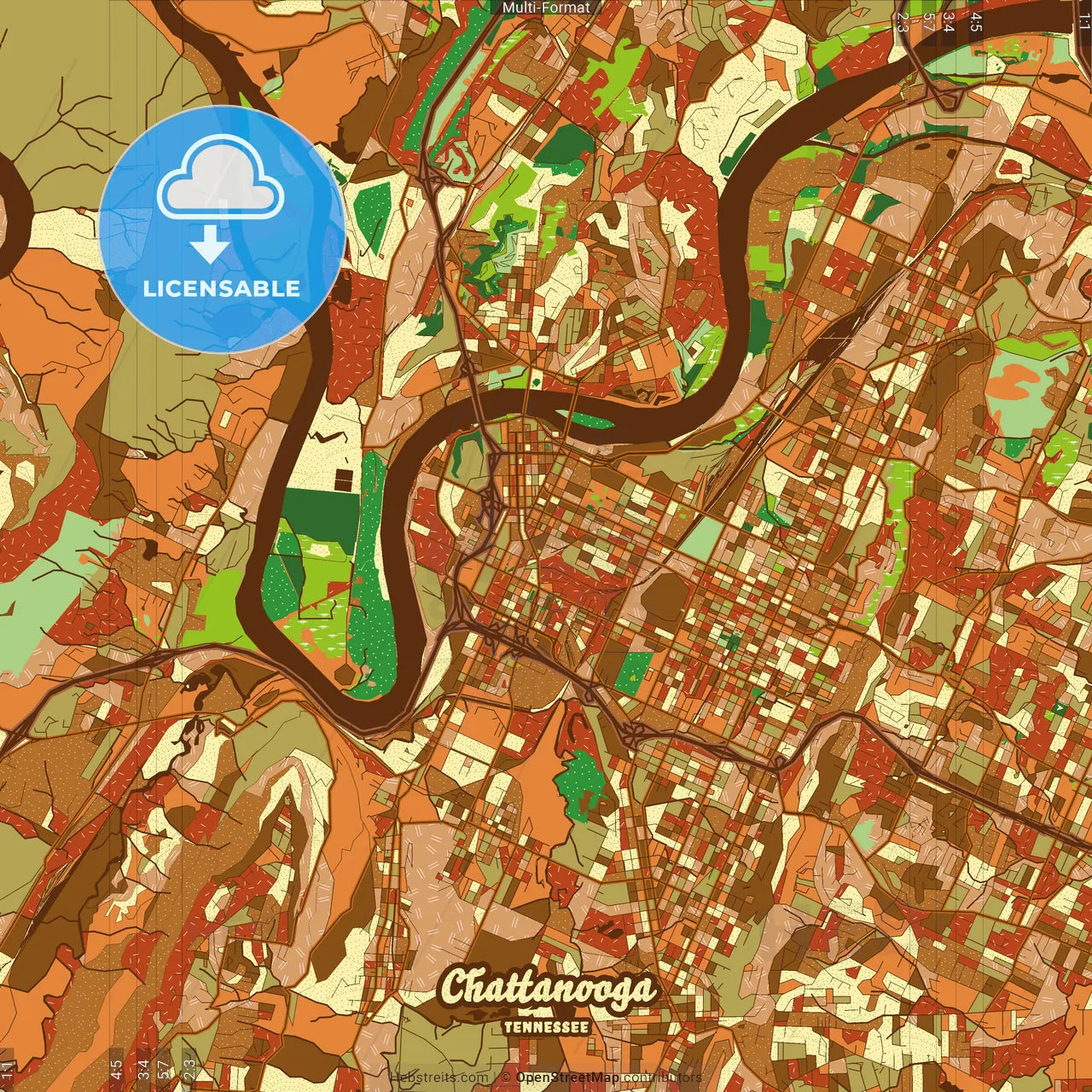 Chattanooga Tennessee Farmhouse Poster Art Map Template
