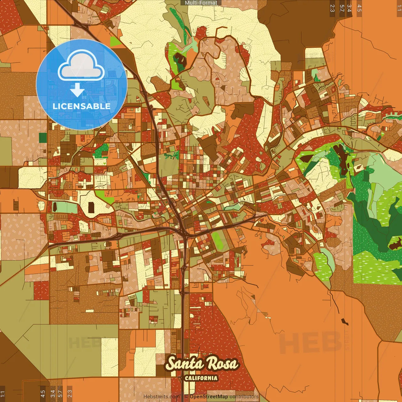 Santa Rosa California Farmhouse Poster Art Map Template