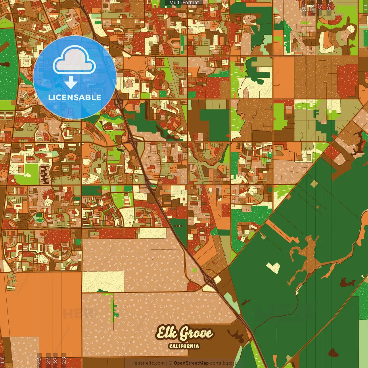 Elk Grove California Farmhouse Poster Art Map Template