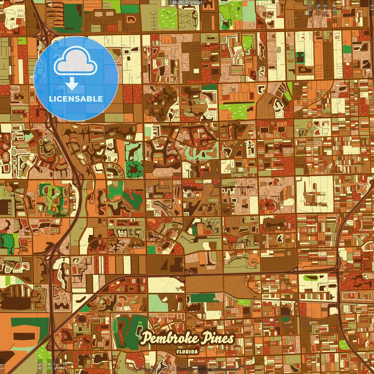 Pembroke Pines Florida Farmhouse Poster Art Map Template