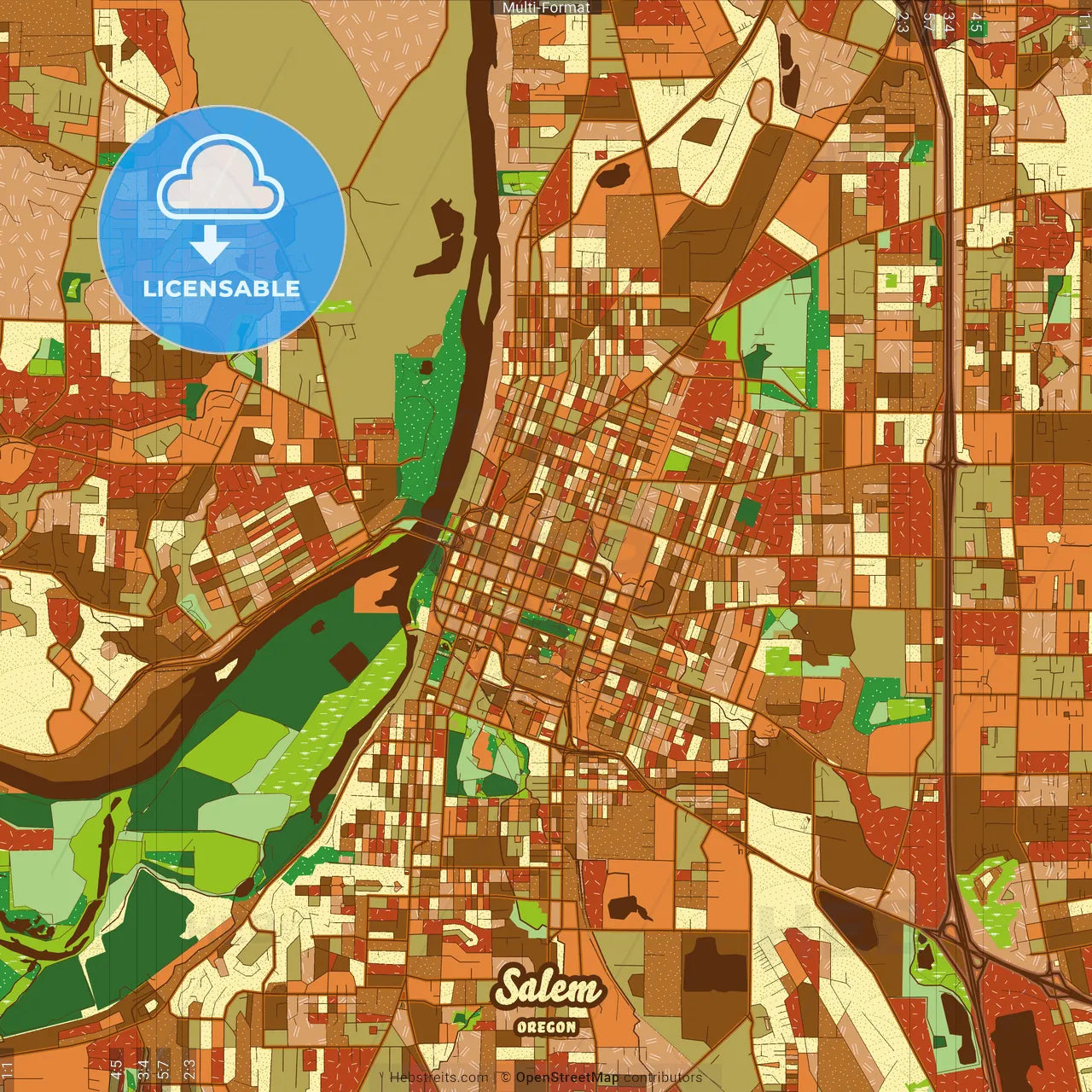 Salem Oregon Farmhouse Poster Art Map Template