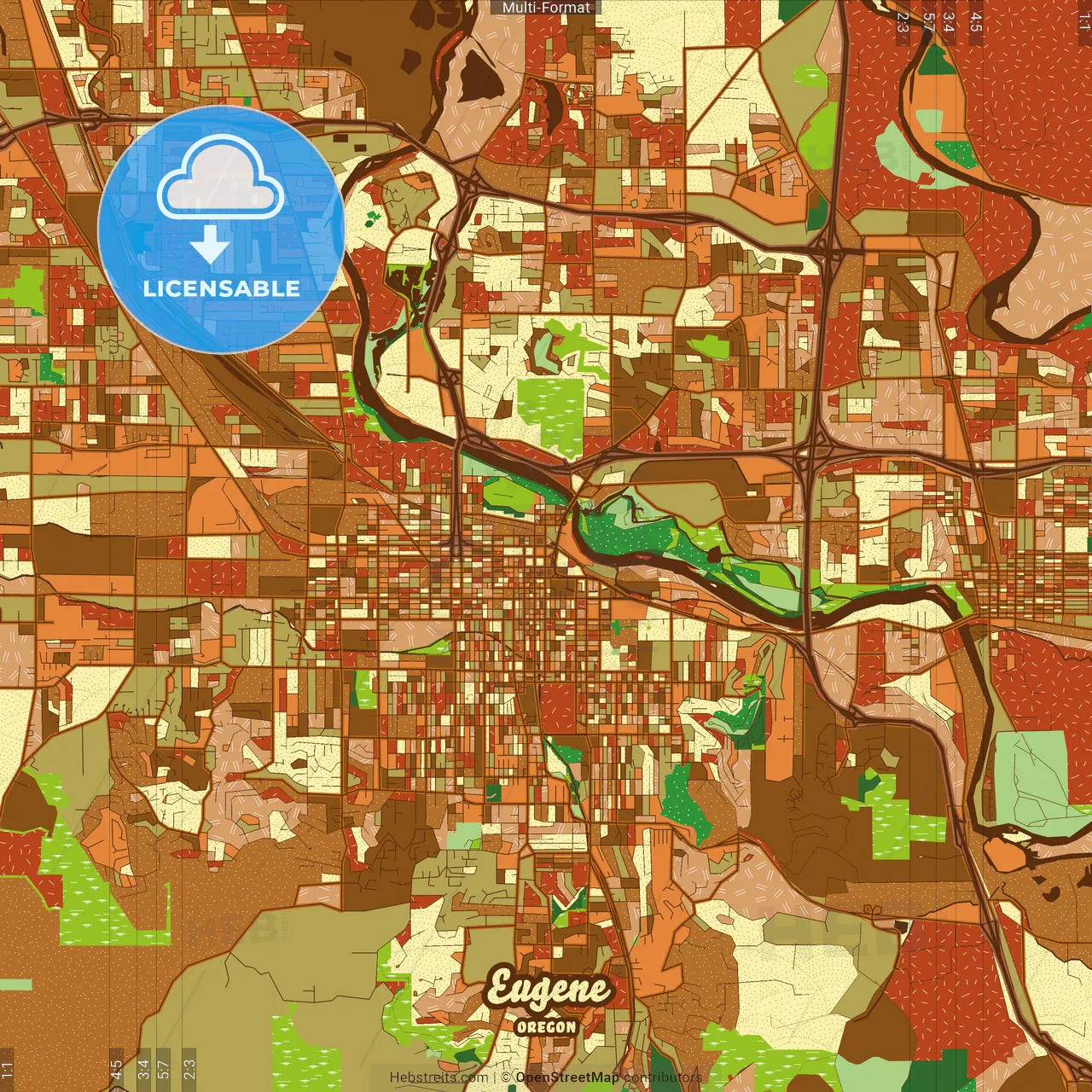 Eugene Oregon Farmhouse Poster Art Map Template