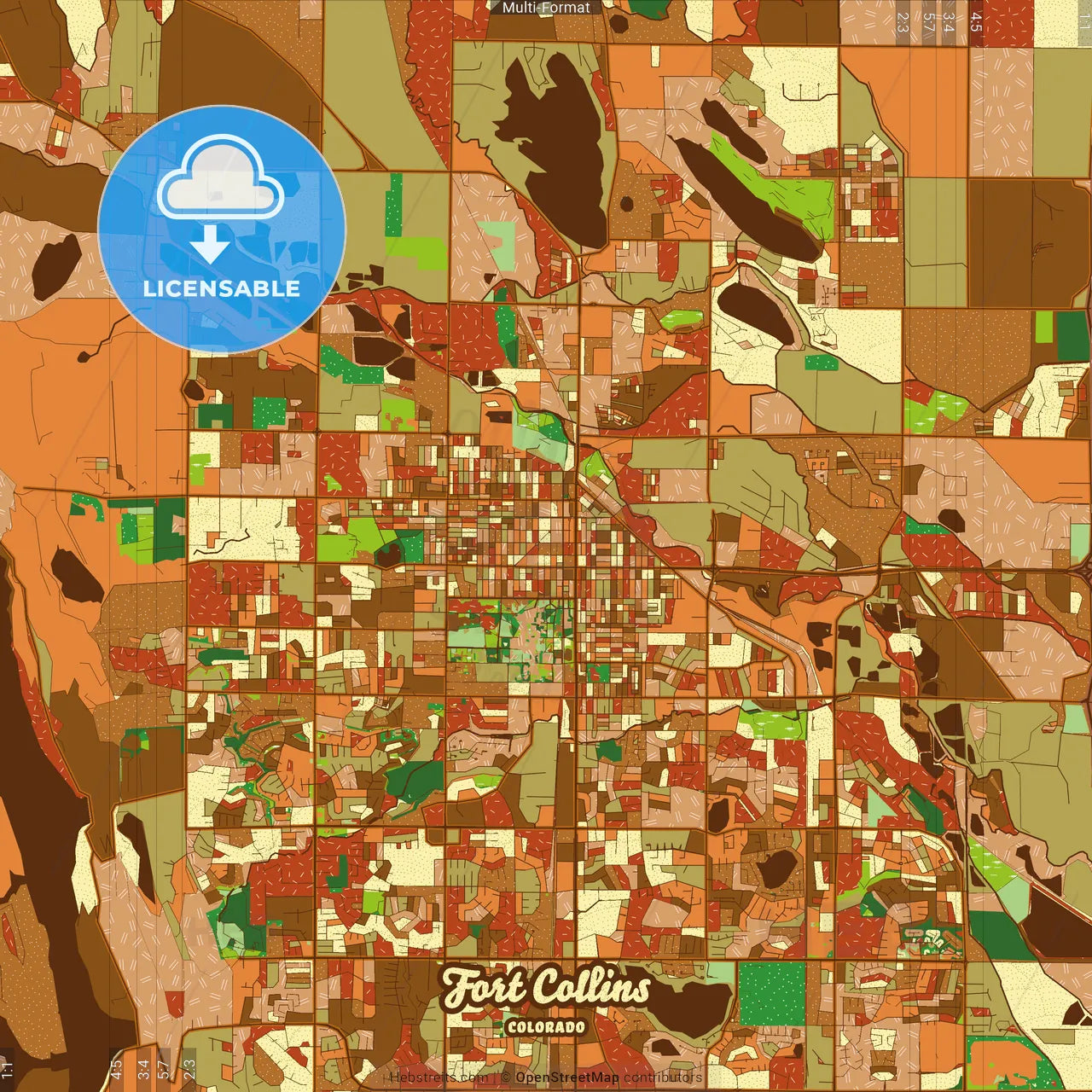 Fort Collins Colorado Farmhouse Poster Art Map Template