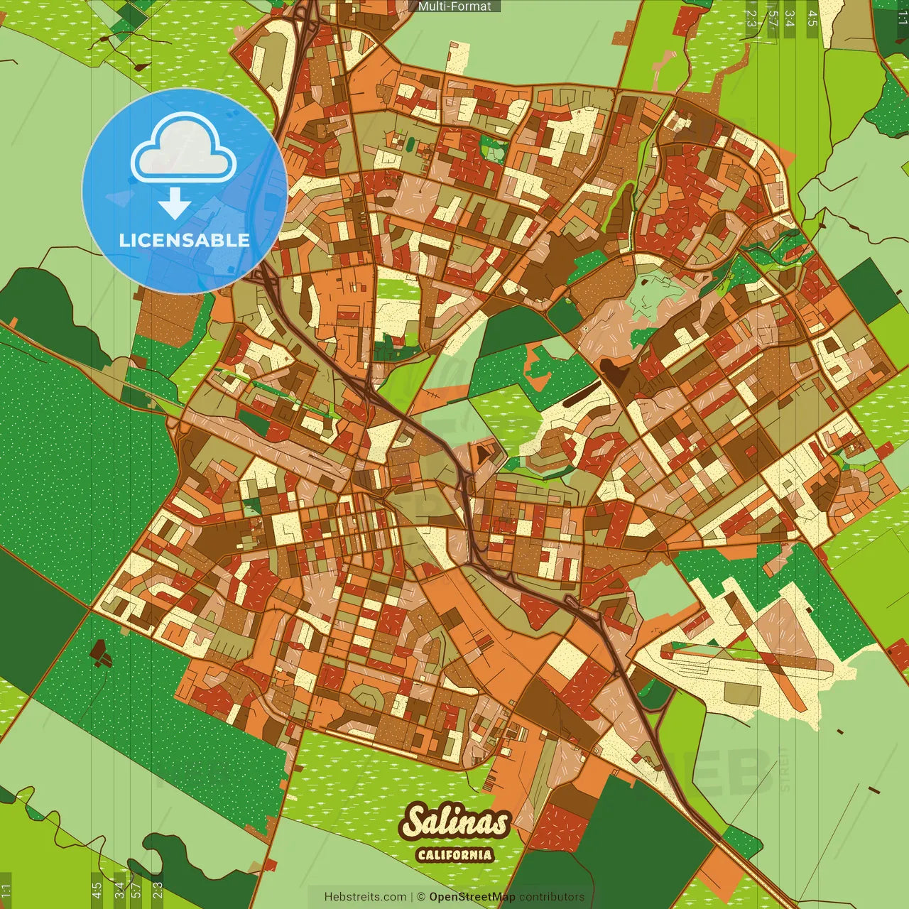 Salinas California Farmhouse Poster Art Map Template