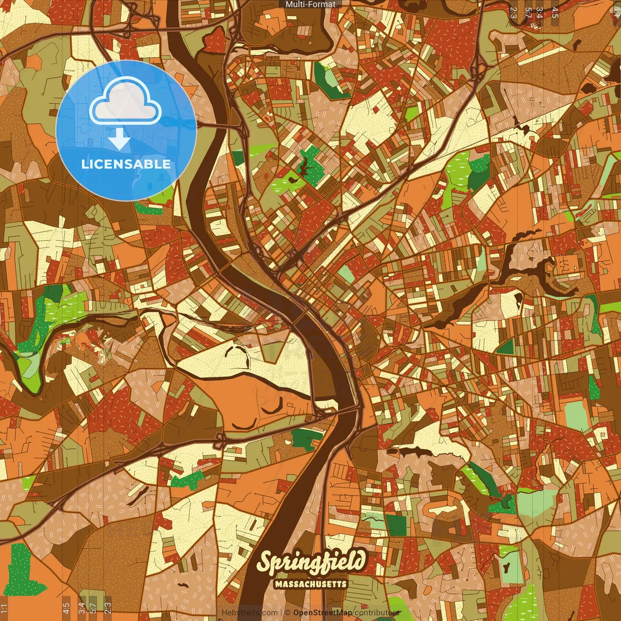 Springfield Massachusetts Farmhouse Poster Art Map Template