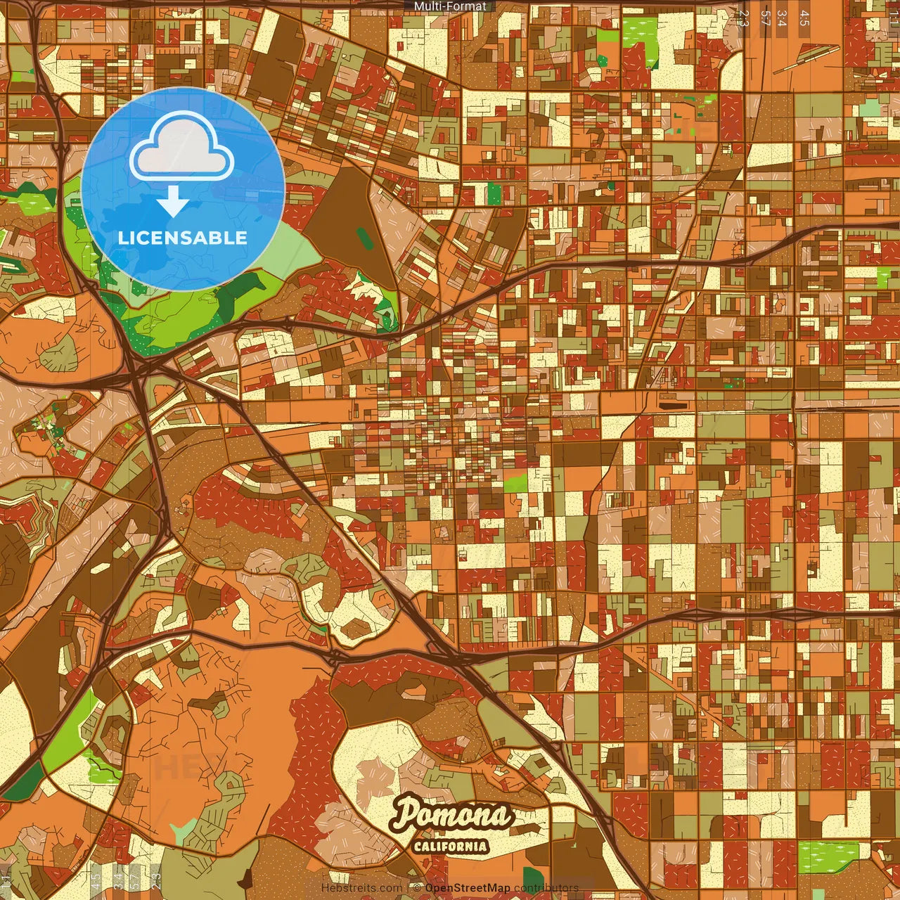 Pomona California Farmhouse Poster Art Map Template