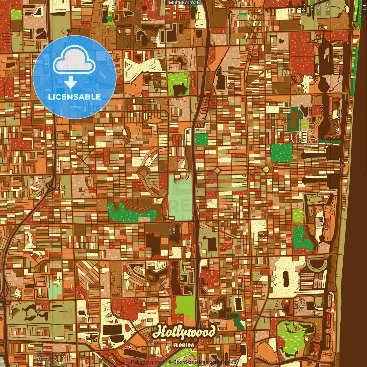 Hollywood Florida Farmhouse Poster Art Map Template