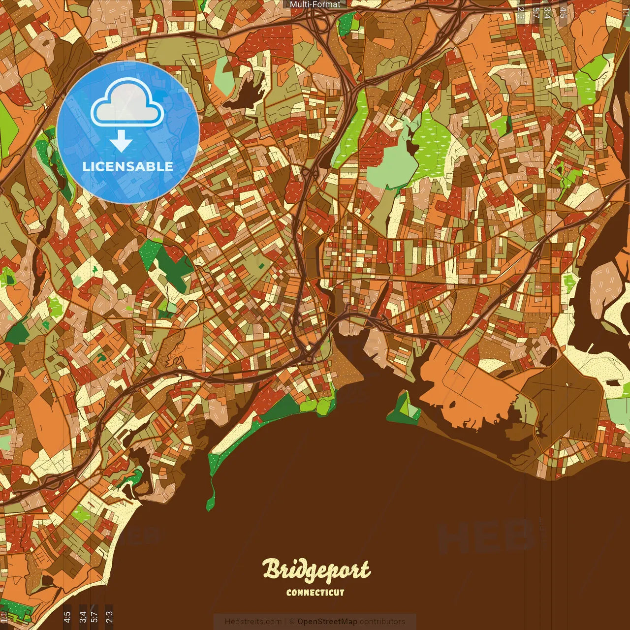 Bridgeport Connecticut Farmhouse Poster Art Map Template