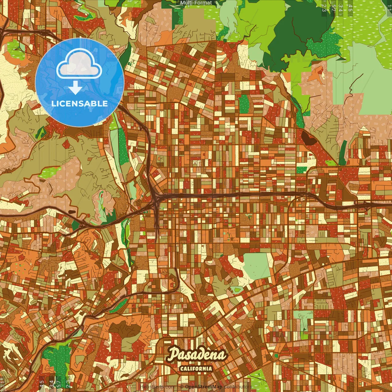 Pasadena California Farmhouse Poster Art Map Template