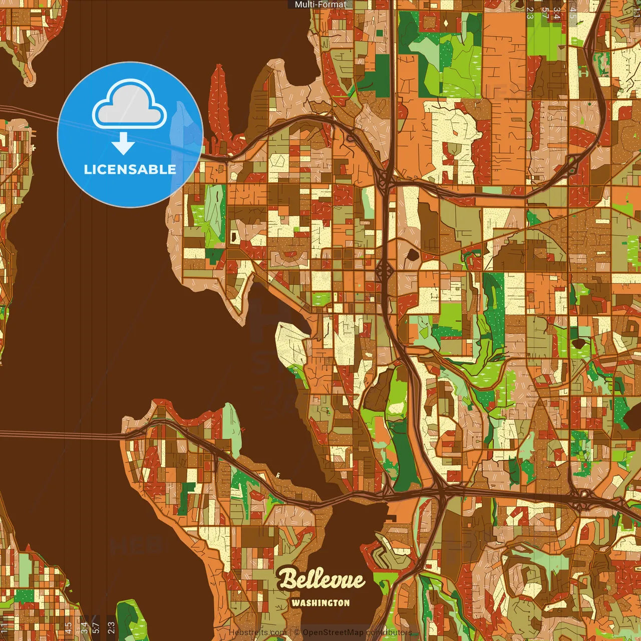 Bellevue Washington Farmhouse Poster Art Map Template