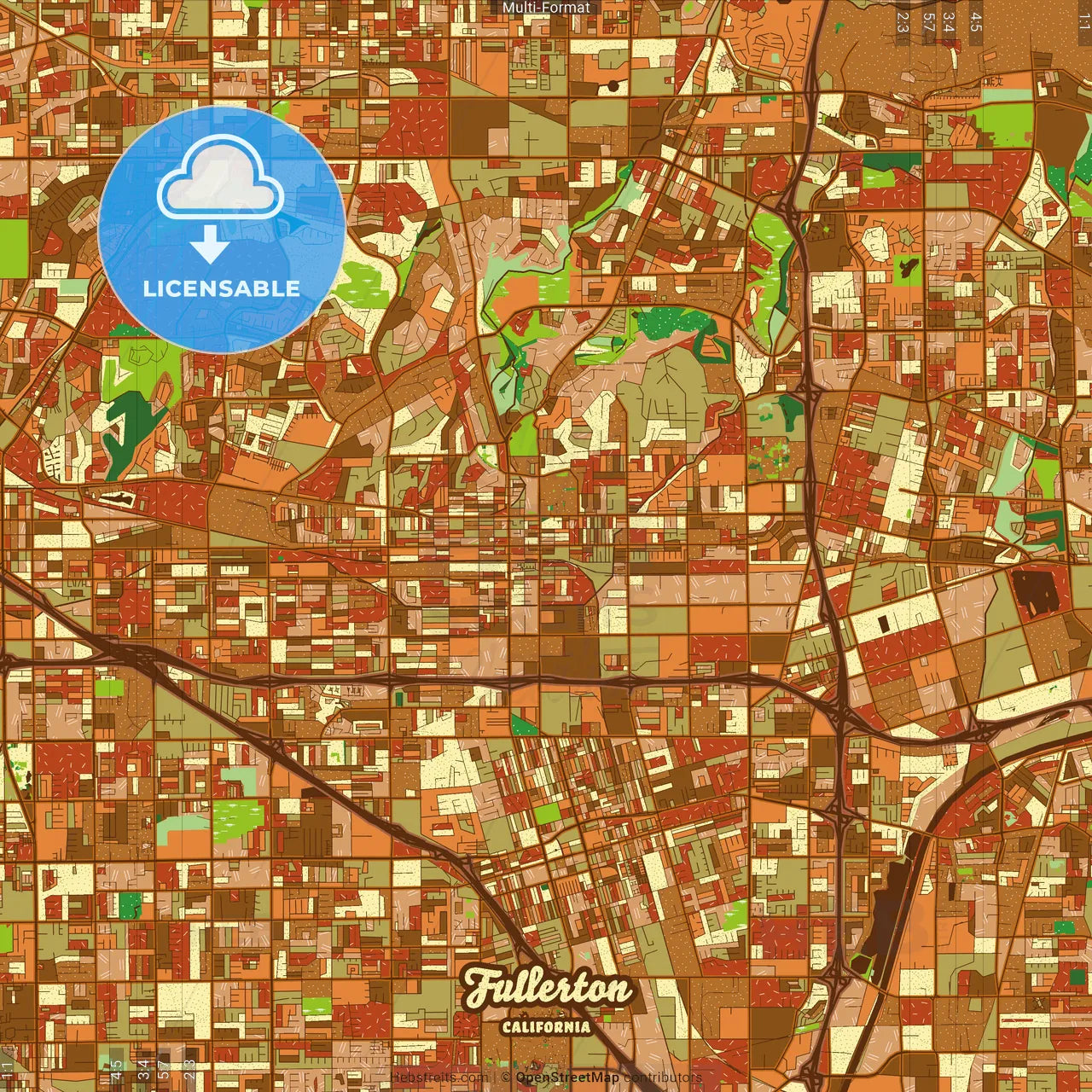 Fullerton California Farmhouse Poster Art Map Template