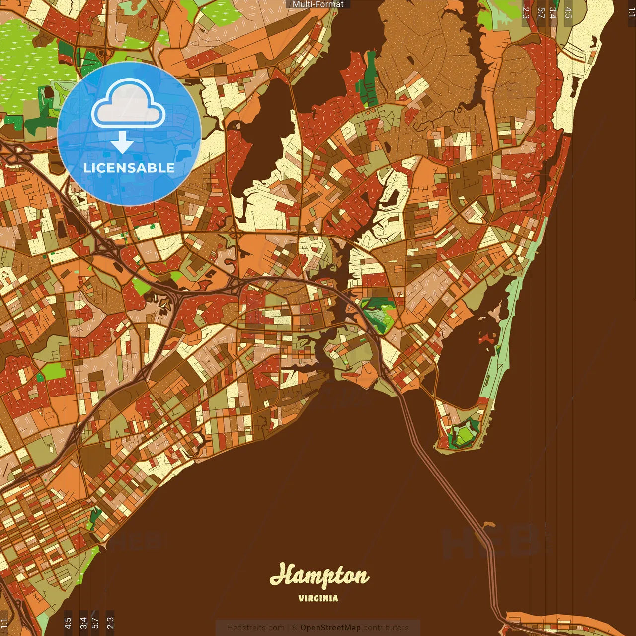 Hampton Virginia Farmhouse Poster Art Map Template