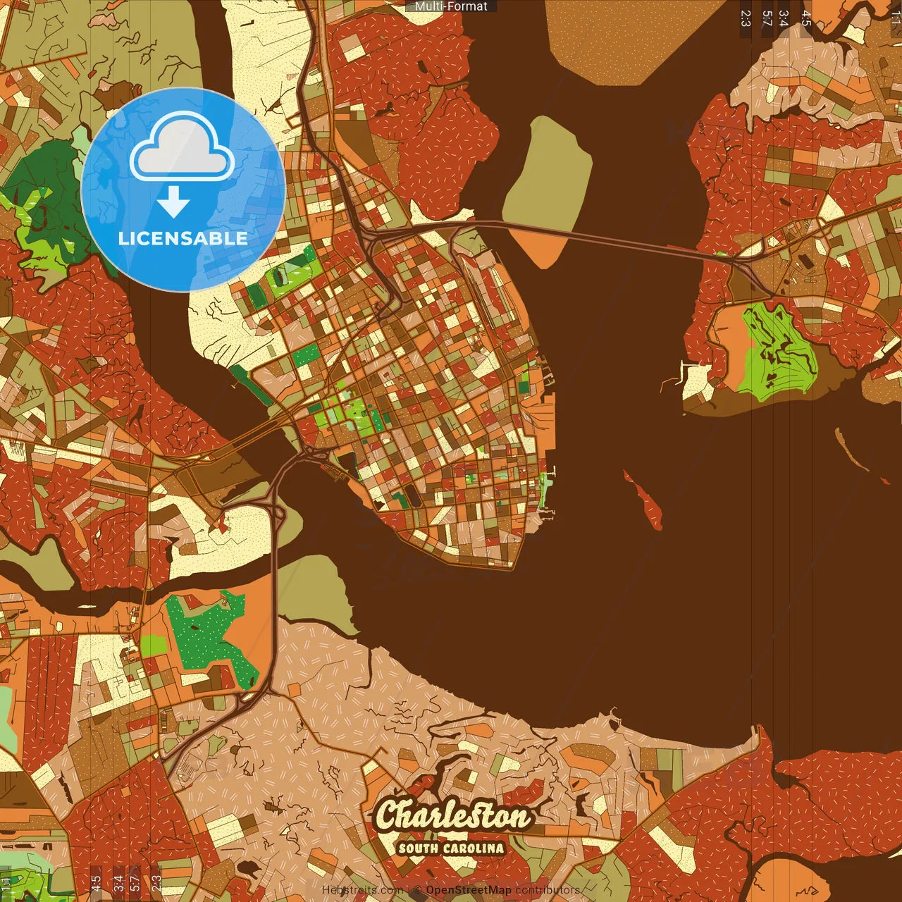 Charleston South Carolina Farmhouse Poster Art Map Template