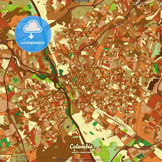 Columbia South Carolina Farmhouse Poster Art Map Template