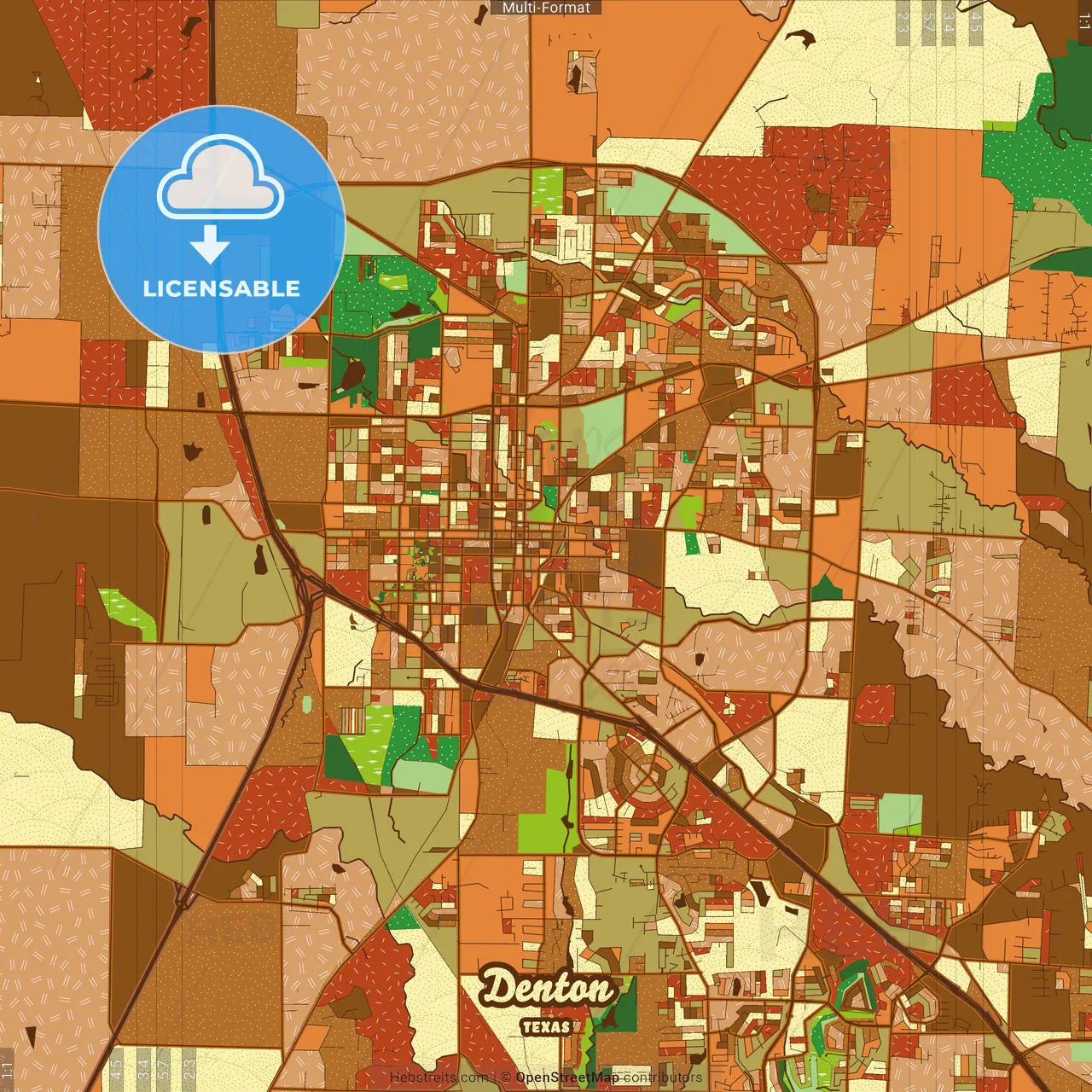 Denton Texas Farmhouse Poster Art Map Template