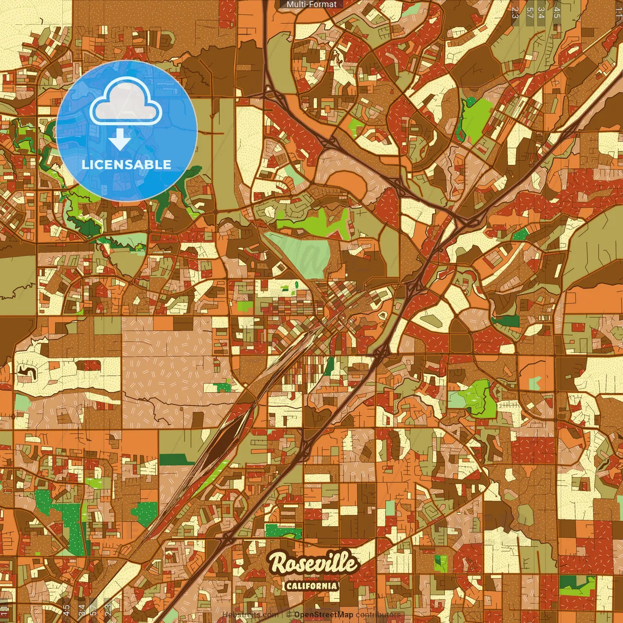 Roseville California Farmhouse Poster Art Map Template