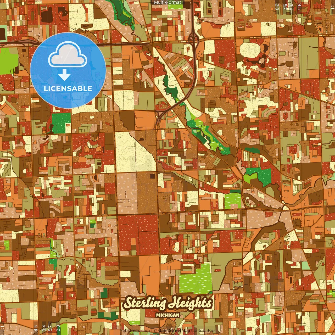 Sterling Heights Michigan Farmhouse Poster Art Map Template