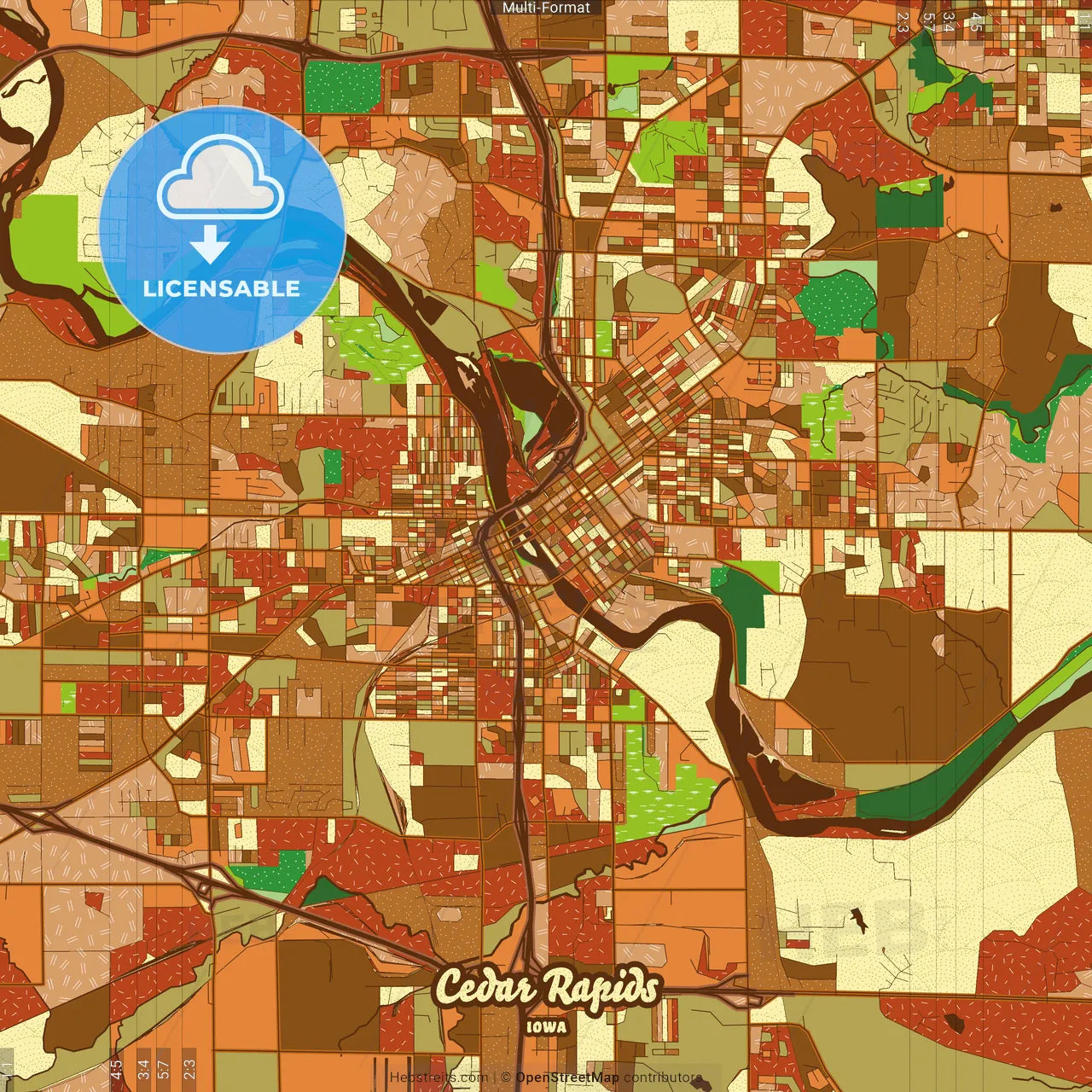 Cedar Rapids Iowa Farmhouse Poster Art Map Template