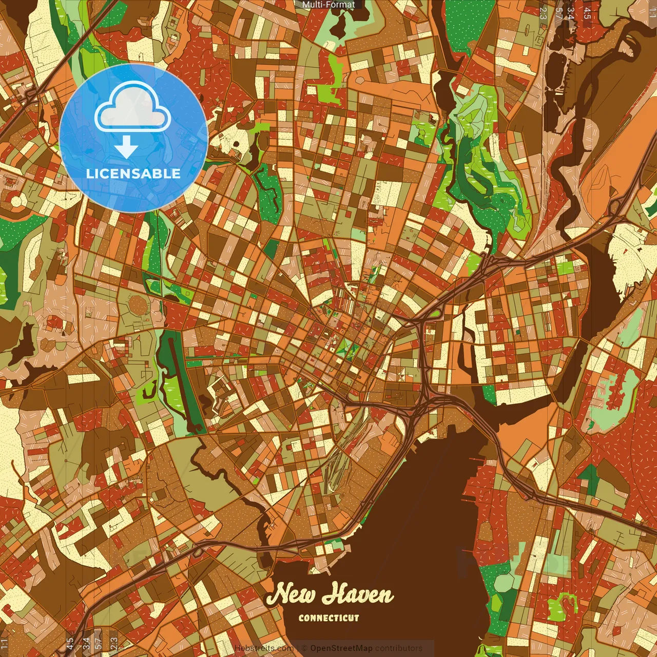 New Haven Connecticut Farmhouse Poster Art Map Template