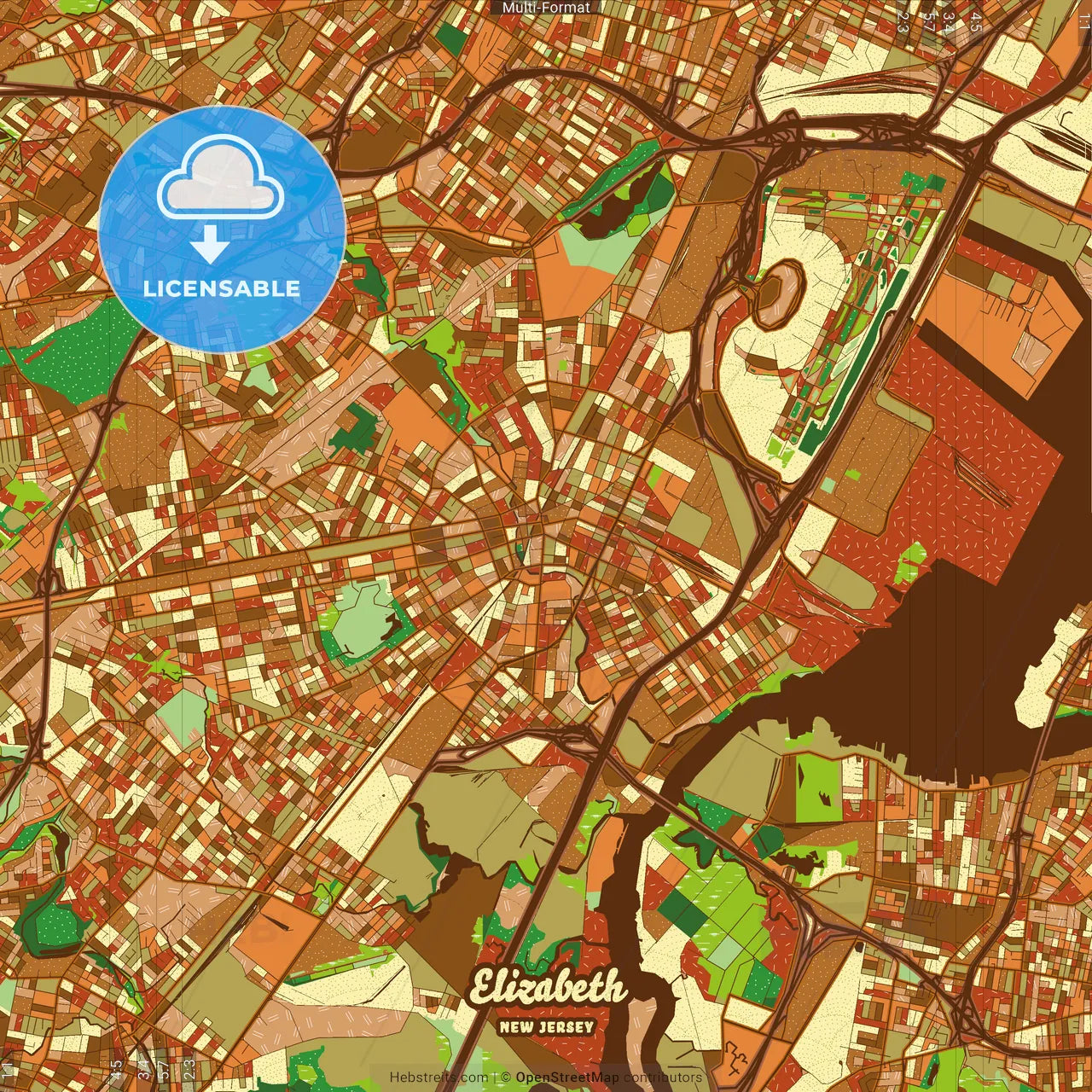 Elizabeth New Jersey Farmhouse Poster Art Map Template