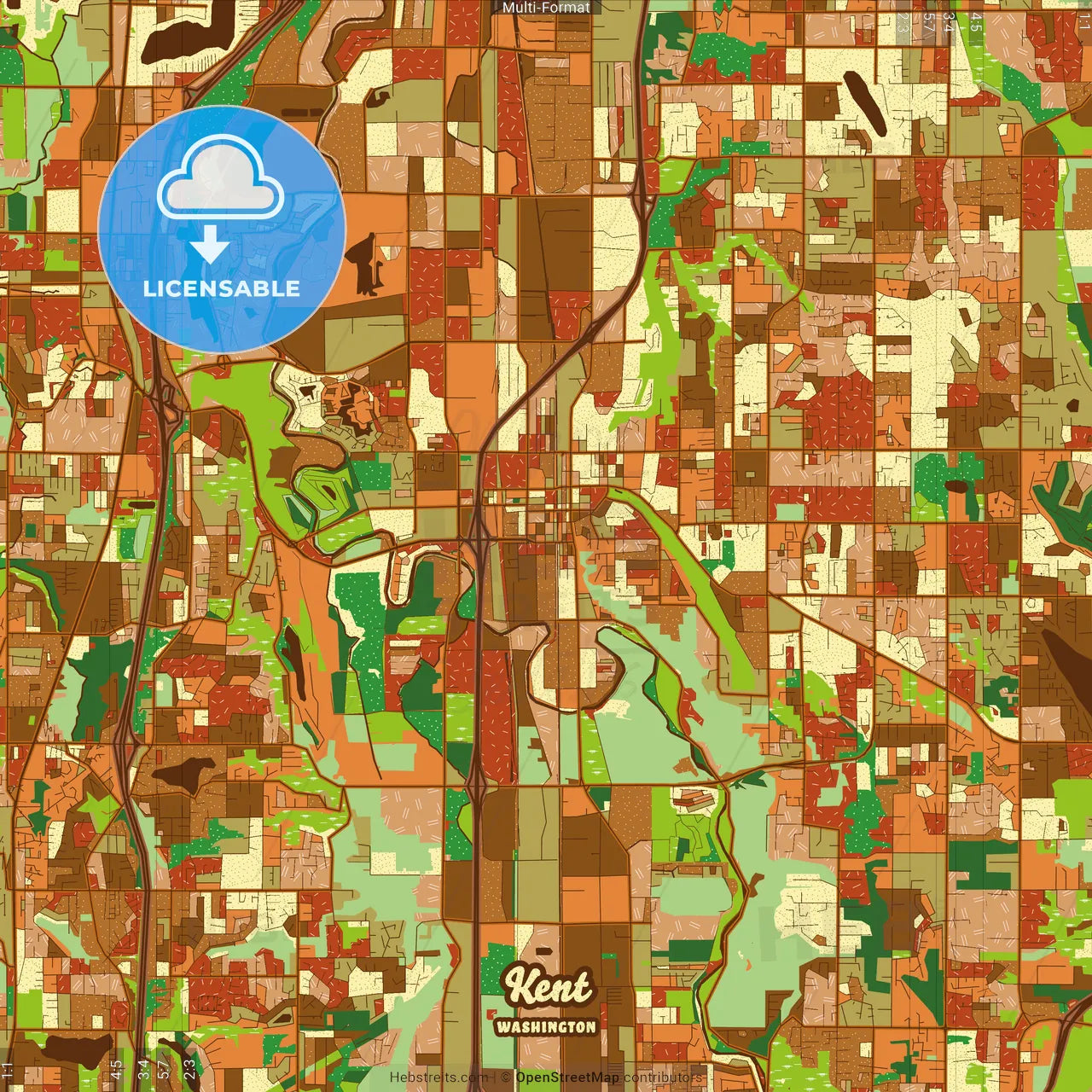 Kent Washington Farmhouse Poster Art Map Template