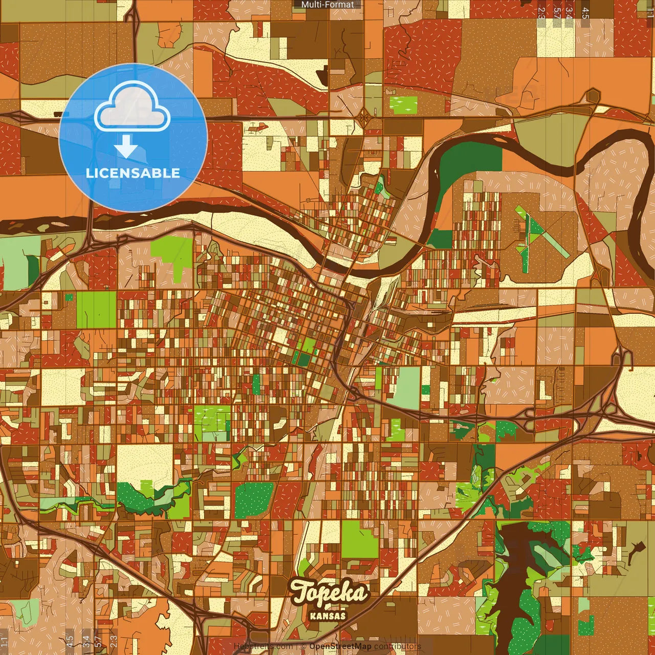 Topeka Kansas Farmhouse Poster Art Map Template