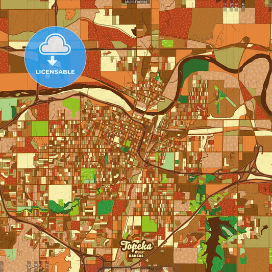 Topeka Kansas Farmhouse Poster Art Map Template