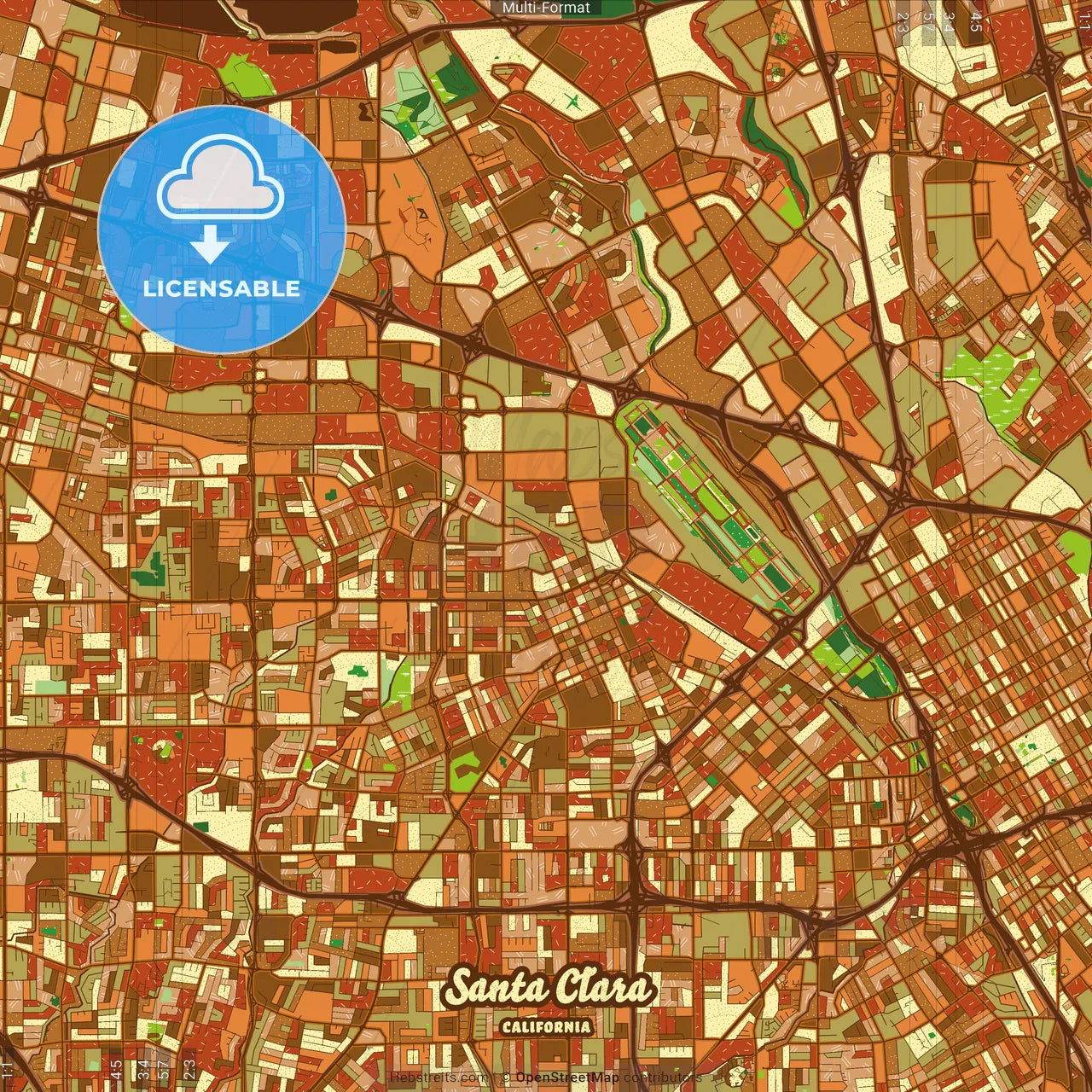 Santa Clara California Farmhouse Poster Art Map Template