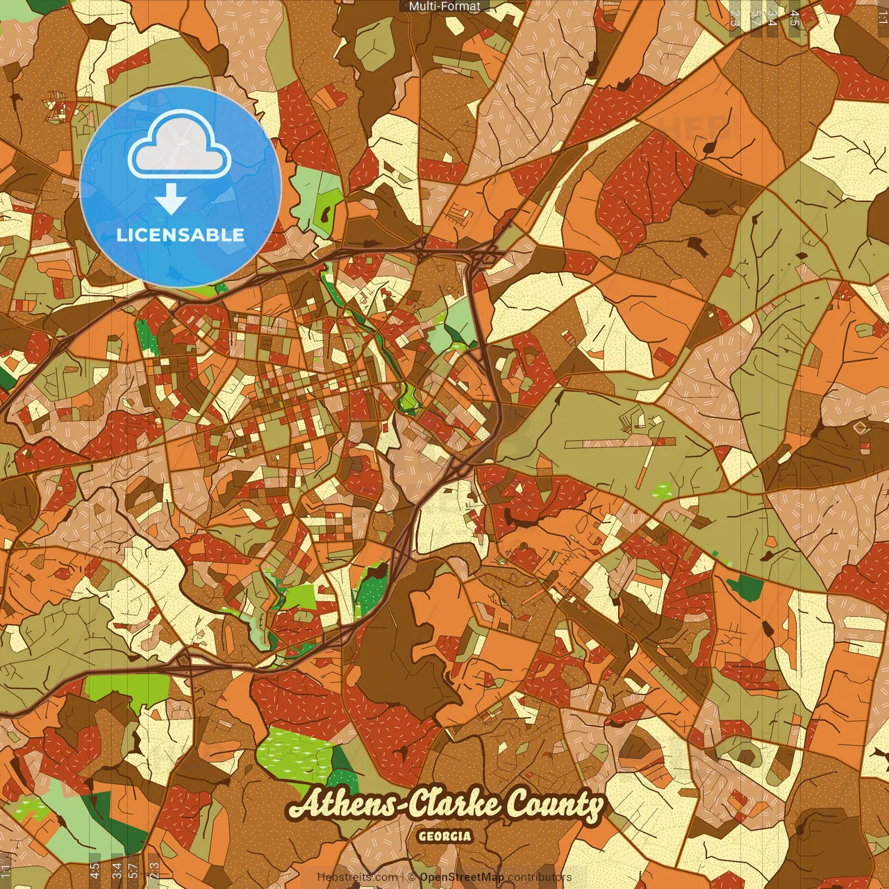 Athens-Clarke County Georgia Farmhouse Poster Art Map Template