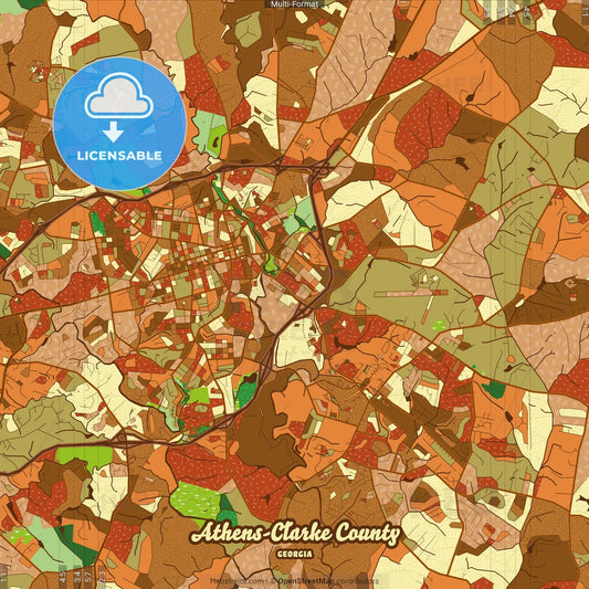 Athens-Clarke County Georgia Farmhouse Poster Art Map Template
