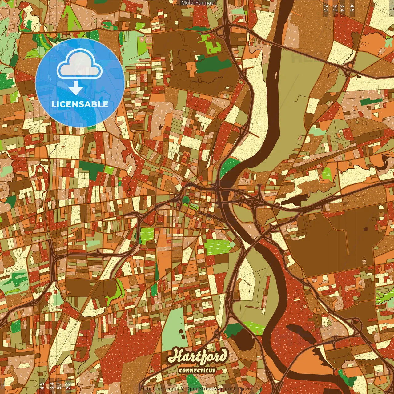 Hartford Connecticut Farmhouse Poster Art Map Template