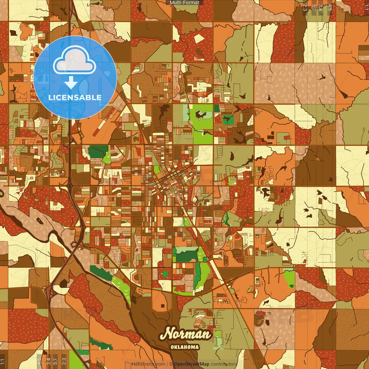 Norman Oklahoma Farmhouse Poster Art Map Template